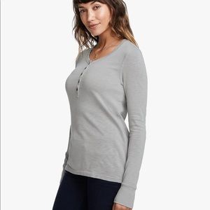 American Giant Premium Slub Long Sleeve Henley Tee in Cement, Women’s SMALL